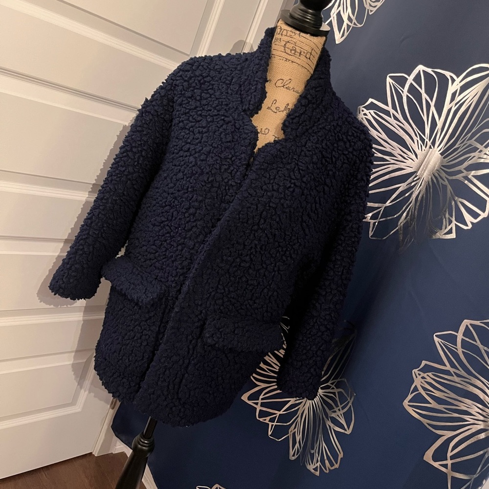 b+ab Dark Blue Faux Shearling Fleece Coat